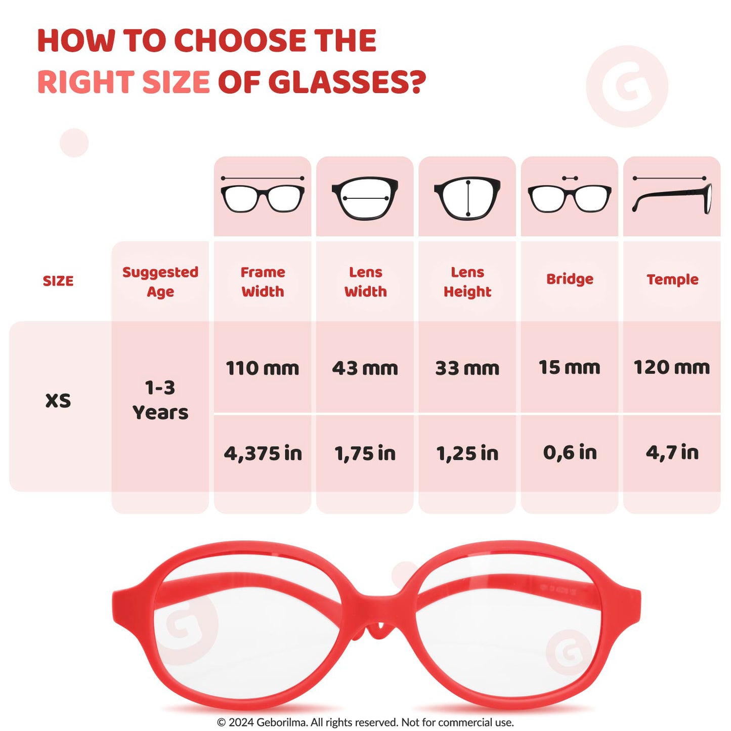 Kids Glasses Optical Frames 43-15-120 1201 Red