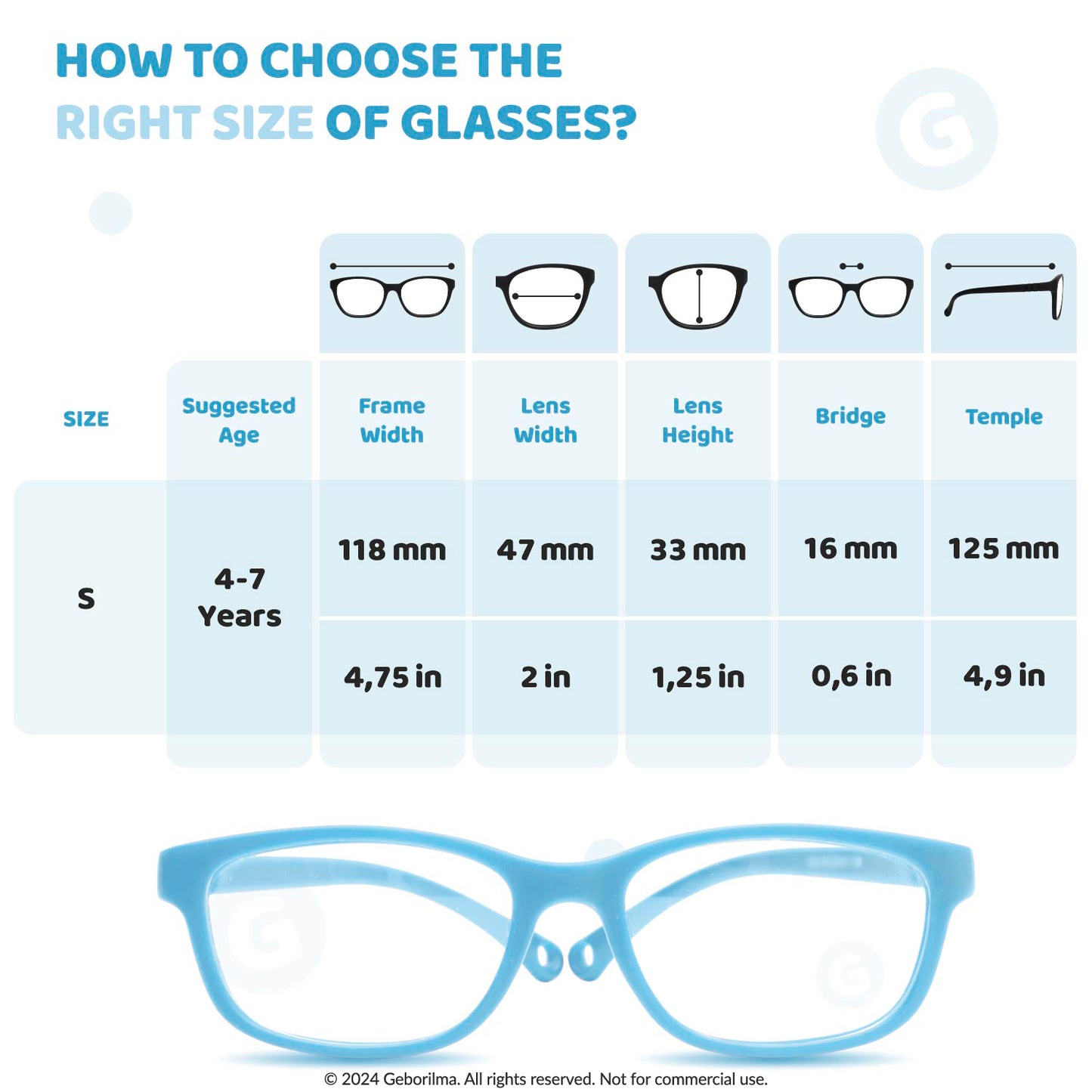 Kids Glasses Optical Frames 47-16-125 1252 Sky Blue